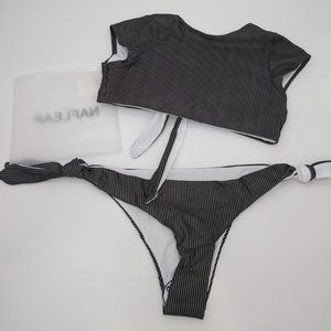 Short Sleeve Tie front Bikini Tie Sides Bottoms